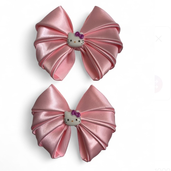 Hello Kitty Other - Handcrafted Hello Kitty Satin Pink Hair Clips
